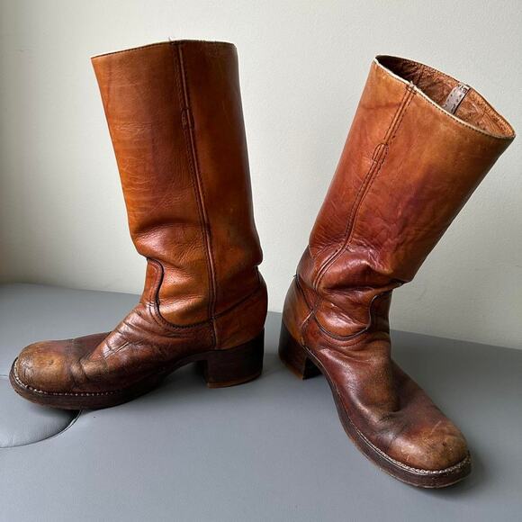 Vintage 60s 70s Frye Brown Mahogany Leather Campus Heel Boot - Picture 4 of 8